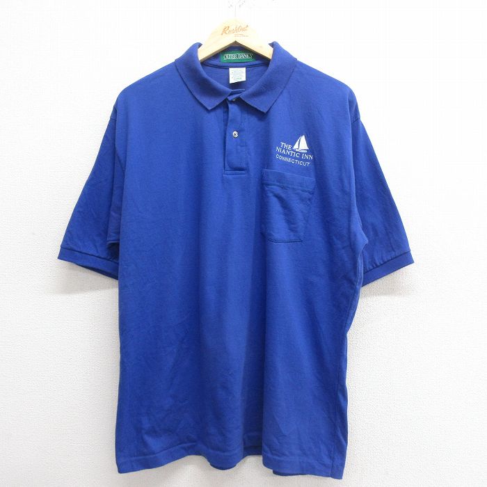 【中古】古着 半袖 ポロシャツ メンズ 90年代 90s ヨット コットン USA製 アメリカ製 青 ブルー XLサイ..