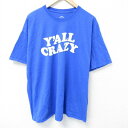 【中古】古着 半袖Tシャツ メンズ YALL CRAZY 大きいサイズ 2L LL ビッグシルエット ゆったり ビッグサイズ オーバーサイズ コットン クルーネック 丸首 青 ブルー XLサイズ 中古 | 春夏 夏物 夏服 メンズファッション カットソー ティーシャツ ティシャツ メンズ