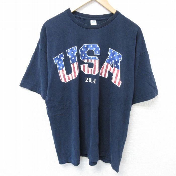 乐天商城 - 【中古】古着 半袖Tシャツ メンズ ネイビー XLサイズ USAロゴ アメカジ ストリート カジュアル きれいめ ヴィンテージ レトロ オールド 5OF