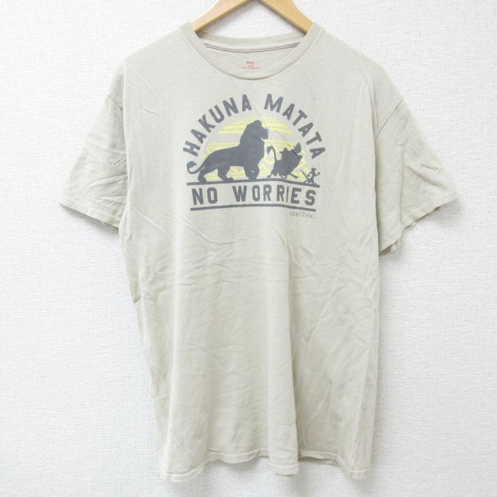 乐天商城 - 【中古】古着 半袖Tシャツ メンズ ディズニー DISNEY ライオンキング コットン クルーネック 丸首 濃ベージュ カーキ Lサイズ 中古 | 春夏 夏物 夏服 メンズファッション カットソー ティーシャツ ティシャツ メンズTシャツ 半袖Tシャツ 半袖ティーシャツ カジュ