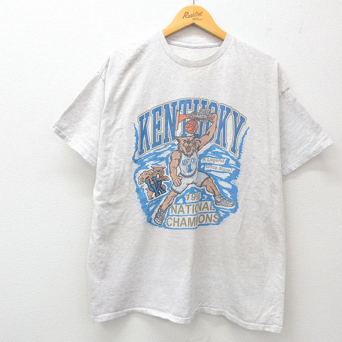 【中古】古着 半袖 ビンテージ ヴィンテージTシャツ メンズ 90年代 90s ケンタッキー バスケットボール クルーネック 丸首 薄グレー 霜降り XLサイズ 中古 | 春夏 夏物 夏服 ヴィンテージTシャツ メンズファッション カットソー ティーシャツ ティシャツ メンズT