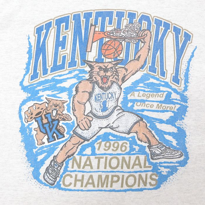 【中古】古着 半袖 ビンテージ ヴィンテージTシャツ メンズ 90年代 90s ケンタッキー バスケットボール クルーネック 丸首 薄グレー 霜降り XLサイズ 中古 | 春夏 夏物 夏服 ヴィンテージTシャツ メンズファッション カットソー ティーシャツ ティシャツ メンズT