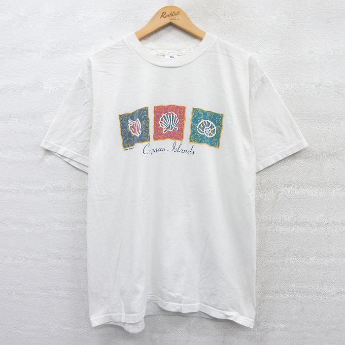 樂天商城 - 【中古】古着 半袖 ビンテージ ヴィンテージTシャツ メンズ 00年代 00s 貝がら コットン クルーネック 丸首 白 ホワイト Lサイズ 中古 | 春夏 夏物 夏服 ヴィンテージTシャツ メンズファッション カットソー ティーシャツ ティシャツ メンズTシャツ 半袖Tシャツ