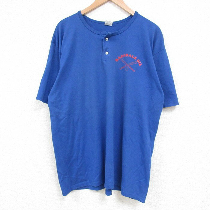 【中古】古着 半袖 ビンテージ ヴィンテージTシャツ メンズ 90年代 90s RAGSDALE OIL 野球 ヘンリーネック USA製 アメリカ製 青 ブルー Lサイズ 中古 | 春夏 夏物 夏服 ヴィンテージTシャツ メンズファッション カットソー ティーシャツ ティシャツ メンズTシャツ 5OF
