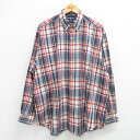 【中古】古着 ラルフローレン Ralph Lauren 長袖 ブランドシャツ メンズ 90年代 90s ワンポイントロゴ BLAKE 大きいサイズ 2L LL ビッグシルエット ゆったり ビッグサイズ オーバーサイズ ロング丈 コットン ボタンダウン 紺他 ネイビー チェック XLサイズ 中古(4)
