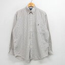 【中古】古着 ラルフローレン Ralph Lauren ゴルフ 長袖 ブランドシャツ メンズ 90年代 90s ワンポイントロゴ TILDEN 大きいサイズ 2L LL ビッグシルエット ゆったり ビッグサイズ オーバーサイズ コットン ボタンダウン USA製 アメリカ製 薄ベージュ他 カーキ チ(4)