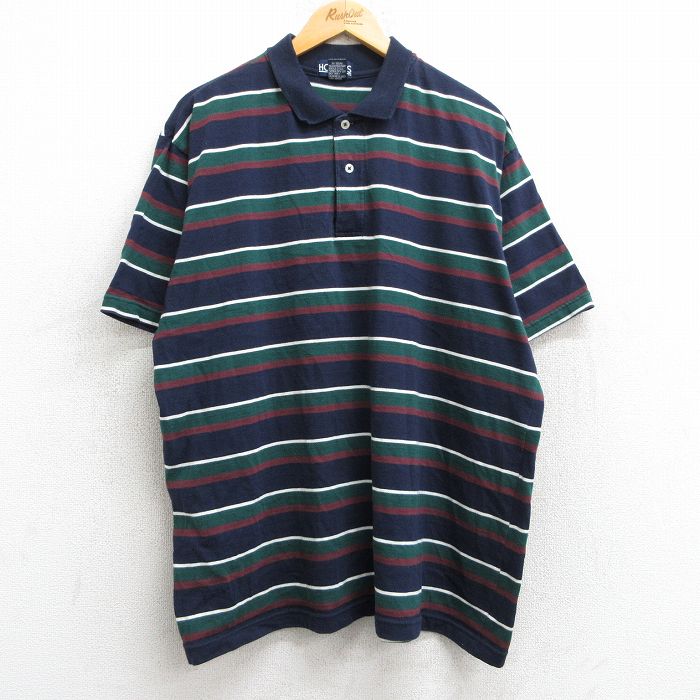 乐天商城 - 【中古】古着 半袖 ポロシャツ メンズ 90年代 90s 大きいサイズ 2L LL ビッグシルエット ゆったり ビッグサイズ オーバーサイズ 紺他 ネイビー ボーダー XLサイズ 中古 トップス | 春夏 春物 春服 夏物 夏服 カジュアルシャツ メンズファッション 半袖シャツ おし