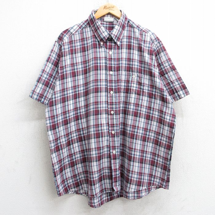 【中古】古着 半袖シャツ メンズ 90年代 90s 大きいサイズ 2L LL ビッグシルエット ゆったり ビッグサイズ オーバーサイズ ボタンダウン 紫系他 パープル チェック XLサイズ 中古 トップス | 春夏 春物 春服 夏物 夏服 カジュアルシャツ メンズファッション 半袖 5OF