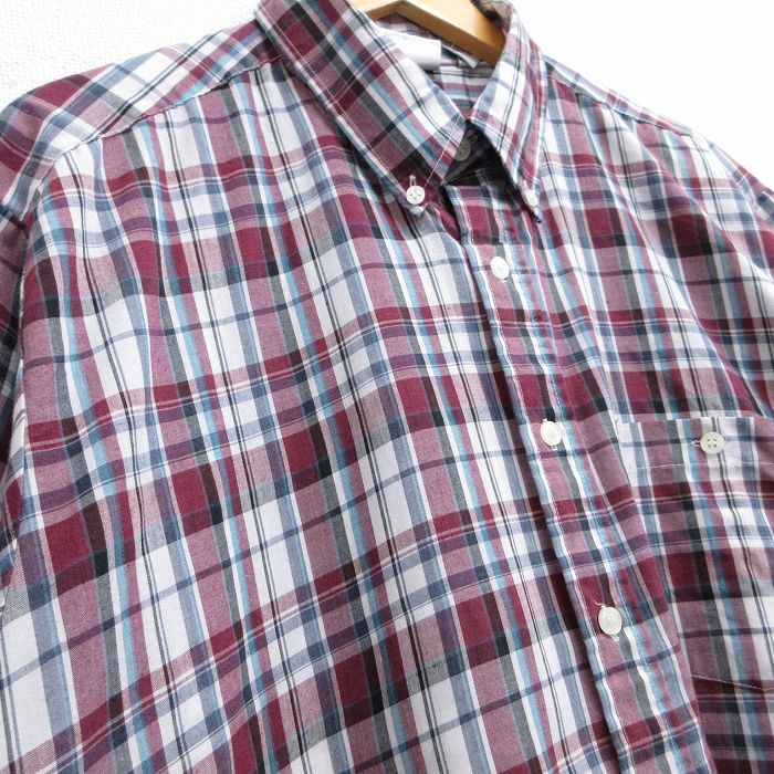 【中古】古着 半袖シャツ メンズ 90年代 90s 大きいサイズ 2L LL ビッグシルエット ゆったり ビッグサイズ オーバーサイズ ボタンダウン 紫系他 パープル チェック XLサイズ 中古 トップス | 春夏 春物 春服 夏物 夏服 カジュアルシャツ メンズファッション 半袖 5OF