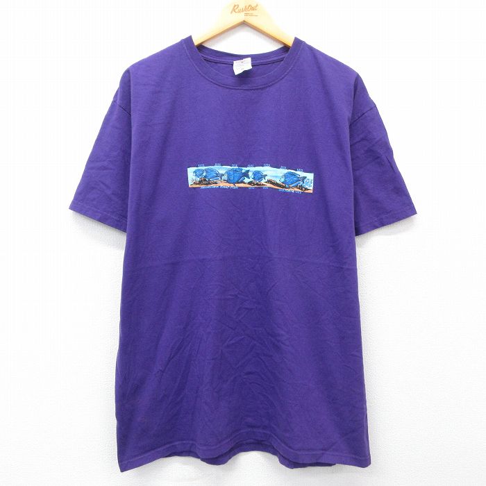 樂天商城 - 【中古】古着 半袖 ビンテージ ヴィンテージTシャツ メンズ 00年代 00s 魚 コットン クルーネック 丸首 紫 パープル XLサイズ 中古 | 春夏 夏物 夏服 ヴィンテージTシャツ メンズファッション カットソー ティーシャツ ティシャツ メンズTシャツ 半袖Tシャツ 半袖
