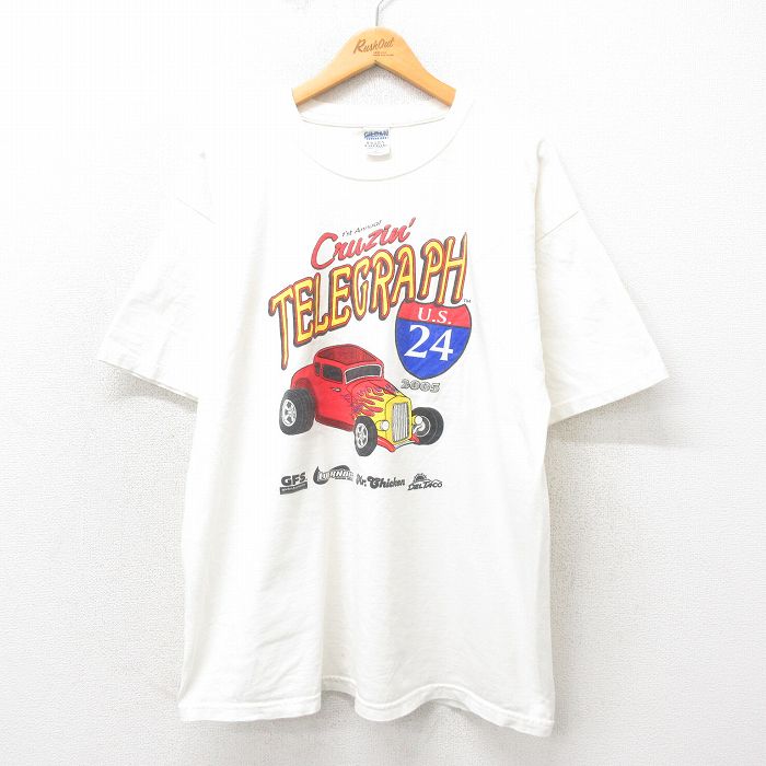 Shirts, T-Shirts - 【中古】古着 00s ヴィンテージTシャツ メンズ ホットロッド HOT ROD 白 ホワイト 2Lサイズ コットン クルーネック アメカジ ストリート カジュアル きれいめ レトロ