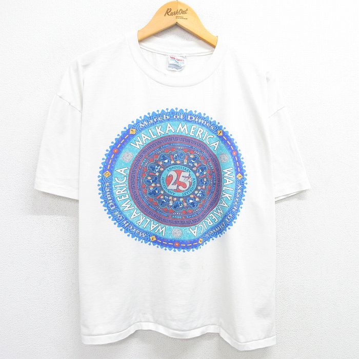 【中古】古着 ヘインズ Hanes 半袖 ビンテージ ヴィンテージTシャツ メンズ 00年代 00s WALKAMERICA 大きいサイズ 2L LL ビッグシルエット ゆったり ビッグサイズ オーバーサイズ コットン クルーネック 丸首 USA製 アメリカ製 白 ホワイト 【spe】 XLサイズ 中古 5OF