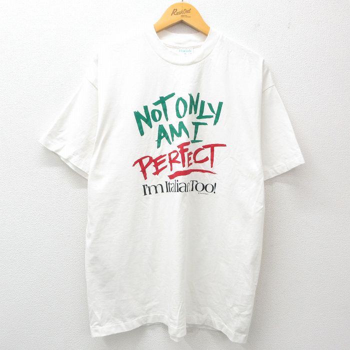 樂天商城 - 【中古】古着 半袖 ビンテージ ヴィンテージTシャツ メンズ 90年代 90s パーフェクト コットン クルーネック 丸首 USA製 アメリカ製 白 ホワイト XLサイズ 中古 | 春夏 夏物 夏服 ヴィンテージTシャツ メンズファッション カットソー ティーシャツ ティシャツ メ