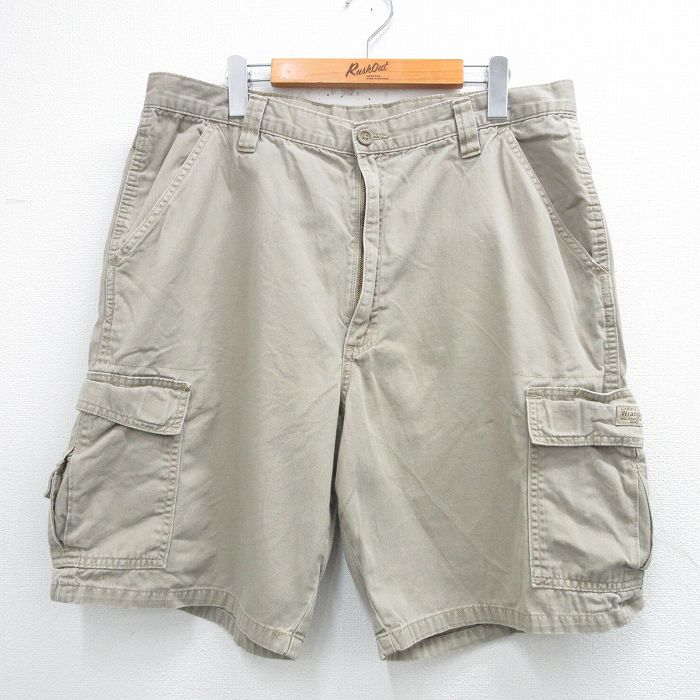 Short, Half Pants - 【中古】古着 ラングラー ショートカーゴパンツ メンズ W36 ベージュ Wrangler コットン ミリタリー ワーク アメカジ ショーツ ストリート カジュアル きれいめ 25may31