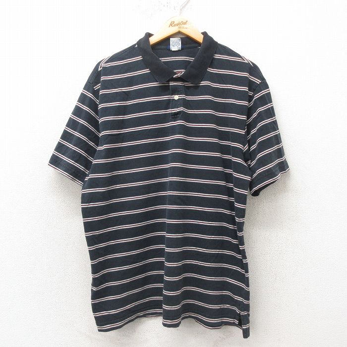樂天商城 - 【中古】古着 オールドネイビー OLD NAVY 半袖 ポロシャツ メンズ 大きいサイズ 2L LL ビッグシルエット ゆったり ビッグサイズ オーバーサイズ コットン 黒 ブラック ボーダー XLサイズ 中古 トップス | 春夏 春物 春服 夏物 夏服 カジュアルシャツ メンズファッ