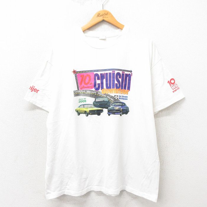 樂天商城 - 【中古】古着 半袖 ビンテージ ヴィンテージTシャツ メンズ 00年代 00s Cruisin 大きいサイズ 2L LL ビッグシルエット ゆったり ビッグサイズ オーバーサイズ クルーネック 丸首 白 ホワイト XLサイズ 中古 | 春夏 夏物 夏服 メンズファッション カットソー ティ
