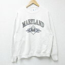 【中古】古着 長袖スウェット メンズ 90年代 90s カニ クルーネック 丸首 USA製 アメリカ製 白 ホワイト Lサイズ 中古 スエット トレーナー トッ...