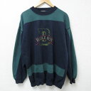 【中古】古着 ビューグルボーイ 長袖スウェット メンズ 90年代 90s ビッグロゴ 刺繍 ツートンカラー バイカラー クルーネック 丸首 紺他 ネイビー XL...