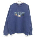 【中古】古着 長袖スウェット メンズ 90年代 90s ミシガン 刺繍 クルーネック 丸首 USA製 アメリカ製 紺 ネイビー Lサイズ 中古 スエット トレー...