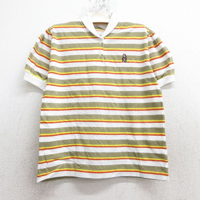 【中古】古着 半袖 ポロシャツ キッズ ボーイズ 子ども服 80年代 80s 犬 白他 ホワイト ボーダー | 春夏 春物 春服 秋冬 秋物 秋服 女の子 子ども服 こども服 カジュアル ファッション おしゃれ かわいい 2OF