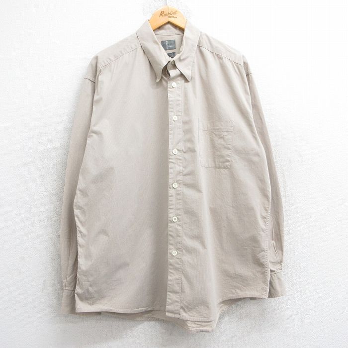 【中古】古着 ドッカーズ 長袖 ブランドシャツ メンズ 大きいサイズ 2L LL ビッグシルエット ゆったり ビッグサイズ オーバーサイズ ベージュ カーキ ストライプ XLサイズ 中古 トップス | 春夏 春物 春服 秋冬 秋物 秋服 カジュアルシャツ メンズファッション 長