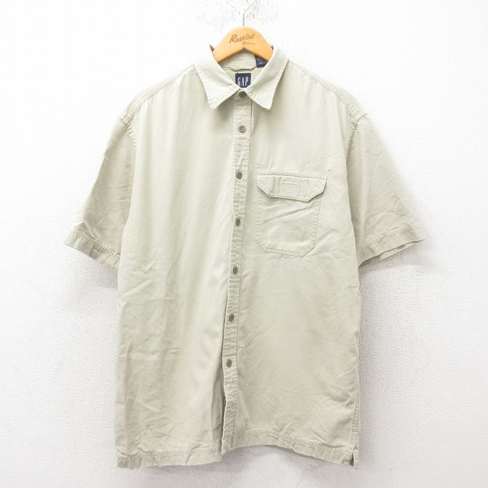 【中古】古着 ギャップ GAP 半袖シャツ メンズ 00年代 00s コットン 薄ベージュ カーキ XLサイズ 中古 トップス | 春夏 春物 春服 夏物 夏服 カジュアルシャツ メンズファッション 半袖シャツ おしゃれ カジュアル