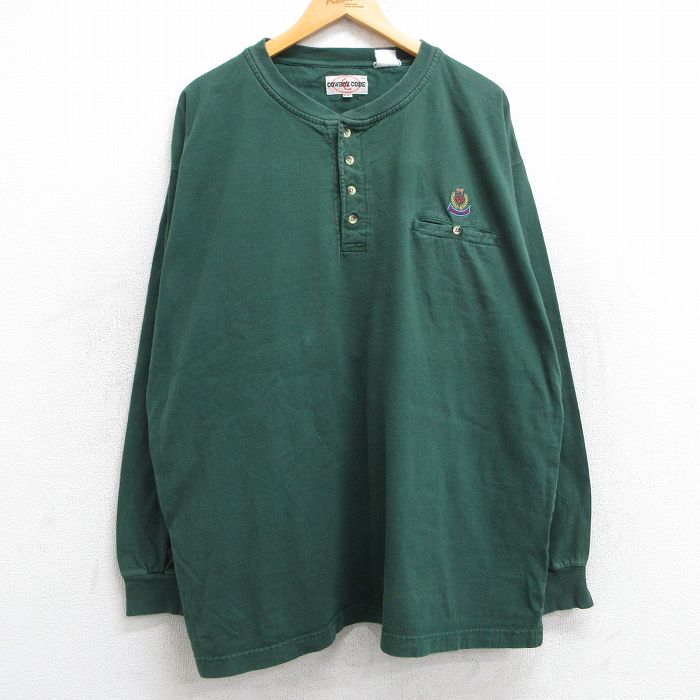 【中古】古着 長袖 ビンテージ ヴィンテージTシャツ メンズ 90年代 90s COWBOY CODE 大きいサイズ 2L LL ビッグシルエット ゆったり ビッグサイズ オーバーサイズ ヘンリーネック 緑 グリーン XLサイズ 中古 | 春夏 春物 春服 秋冬 秋物 秋服 メンズファッション 5OF