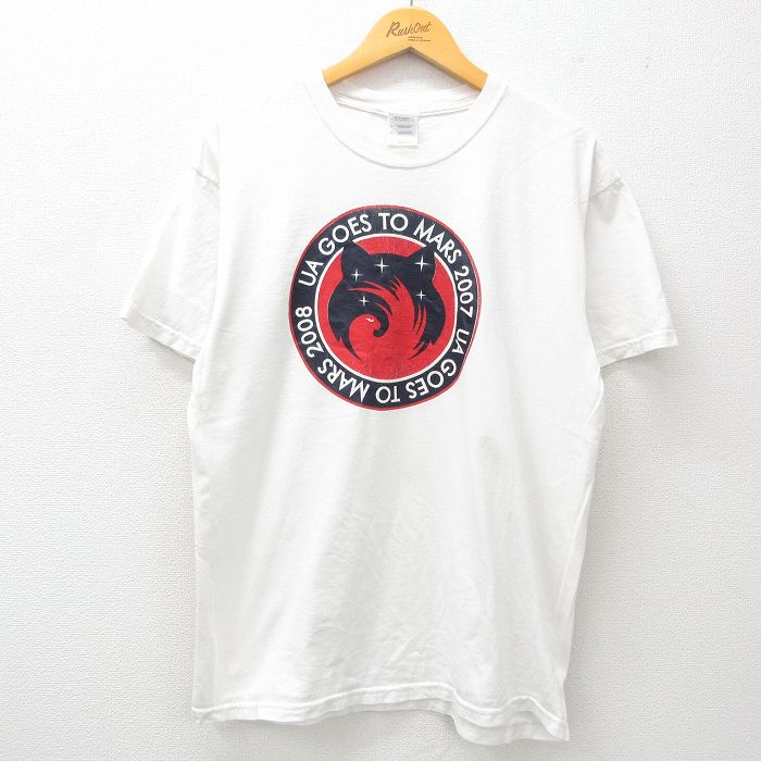 樂天商城 - 【中古】古着 半袖 ビンテージ ヴィンテージTシャツ メンズ 00年代 00s UA GOES TO MARS コットン クルーネック 丸首 白 ホワイト Lサイズ 中古 | 春夏 夏物 夏服 ヴィンテージTシャツ メンズファッション カットソー ティーシャツ ティシャツ メンズTシャツ 半袖
