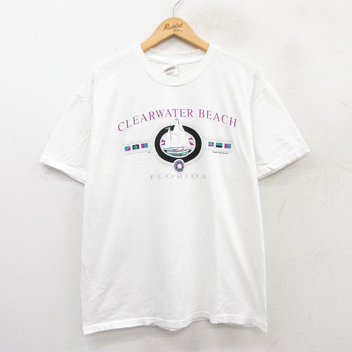 【中古】古着 ヘインズ Hanes 半袖 ビンテージ ヴィンテージTシャツ メンズ 00年代 00s ヨット クリアウォータービーチ フロリダ コットン クルーネック 丸首 白 ホワイト Lサイズ 中古 | 春夏 夏物 夏服 ヴィンテージTシャツ メンズファッション カットソー ティ 2OF