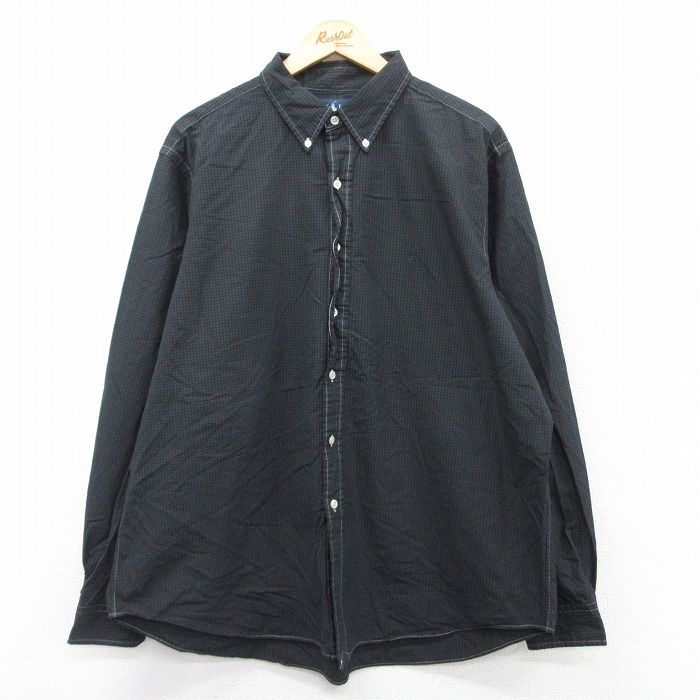【中古】古着 ラルフローレン 90s 長袖シャツ メンズ 黒 Ralph Lauren 2Lサイズ コ...