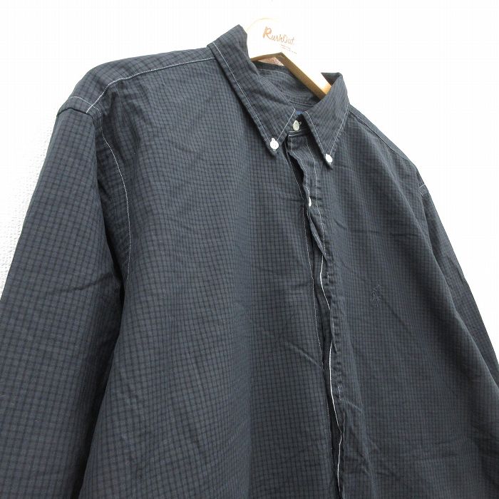 【中古】古着 ラルフローレン 90s 長袖シャツ メンズ 黒 Ralph Lauren 2Lサイズ コ...