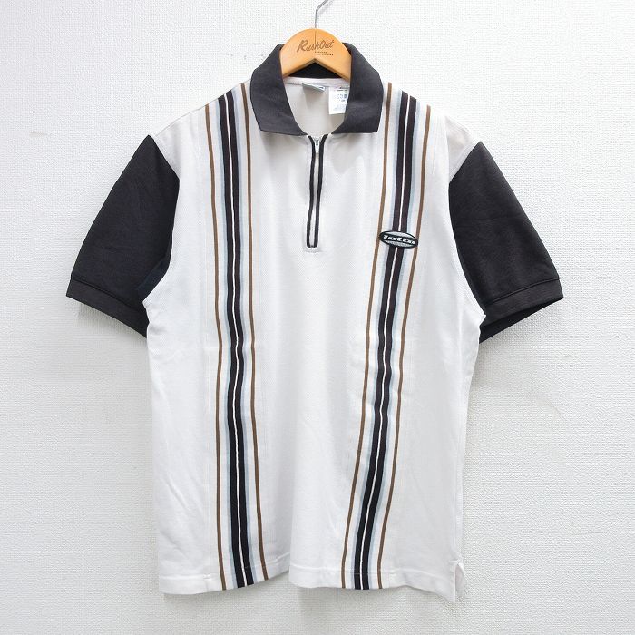 【中古】古着 半袖 ハーフジップ ポロシャツ メンズ 90年代 90s lotto 鹿の子 白他 ホワイト Lサイズ 中古 トップス | 春夏 春物 春服 ..