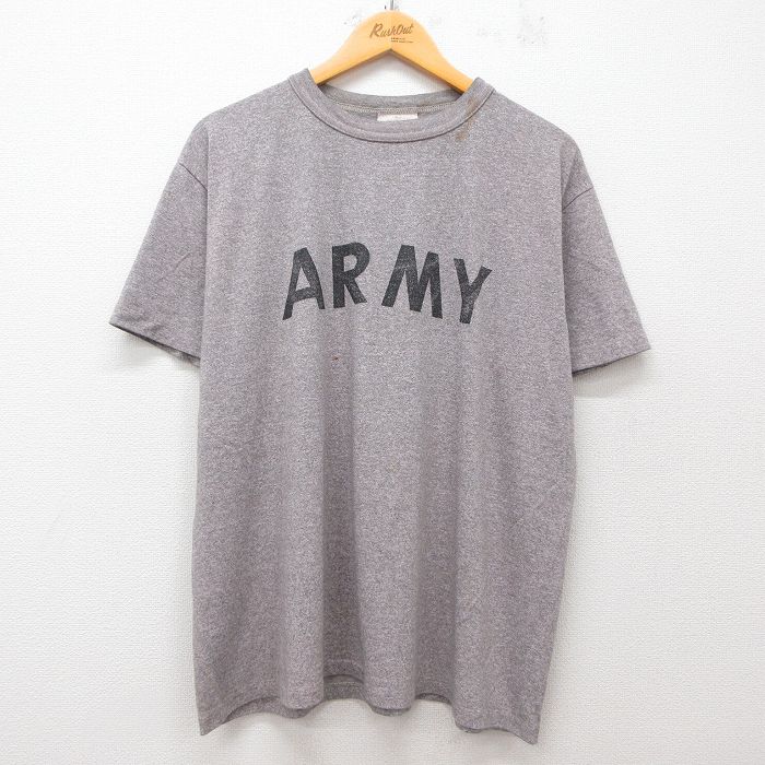 乐天商城 - 【中古】古着 90s ヴィンテージTシャツ メンズ 90年代 ミリタリー グレー 霜降り USA製 リフレクター クルーネック 2Lサイズ ビッグシルエット 大きいサイズ アメカジ 5OF