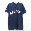 【中古】古着 ラッセル 半袖 ビンテージ ヴィンテージTシャツ キッズ ボーイズ 子供服 90年代 90s MLB ボストンレッドソックス ヘンリーネック 紺 ネイビー メジャーリーグ ベースボール 野球 | 春夏 春物 春服 秋冬 秋物 秋服 女の子 子ども服 こども服 カジュア