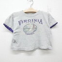 【中古】古着 半袖 ビンテージ ヴィンテージTシャツ キッズ ボーイズ 子供服 90年代 90s バージニア コットン クルーネック 丸首 薄グレー他 ボーダー...