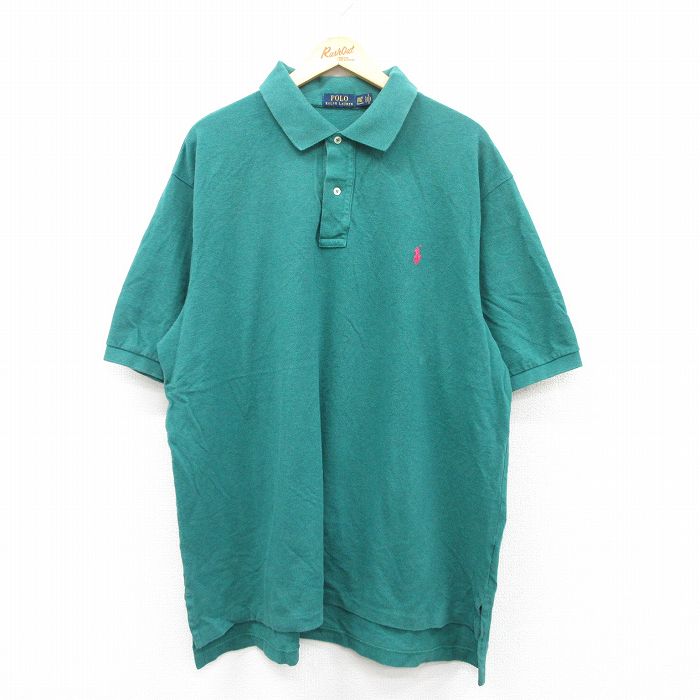 【中古】古着 ラルフローレン 90s ポロシャツ メンズ 2Lサイズ 緑 グリーン Ralph Lauren コットン ワンポイントロゴ ビッグシルエット アメカジ ストリート カジュアル
