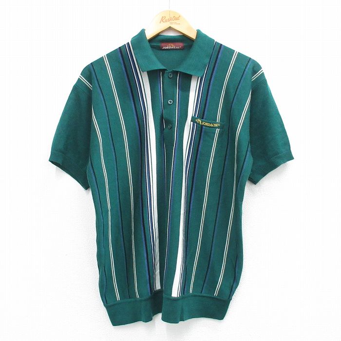 Rakuten - 【中古】古着 JORDACHE 90s ポロシャツ メンズ Lサイズ 緑 ストライプ 半袖 ヴィンテージ 90年代 アメカジ ストリート カジュアル きれいめ レトロ 25jun04