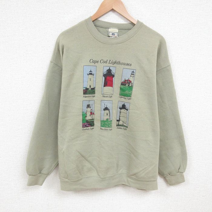 樂天商城 - 【中古】古着 リー Lee 長袖スウェット メンズ 00年代 00s 灯台 クルーネック 丸首 薄緑 グリーン XLサイズ 中古 スエット トレーナー トップス | 春夏 春物 春服 秋冬 秋物 秋服 メンズファッション カジュアル おしゃれ ファッション
