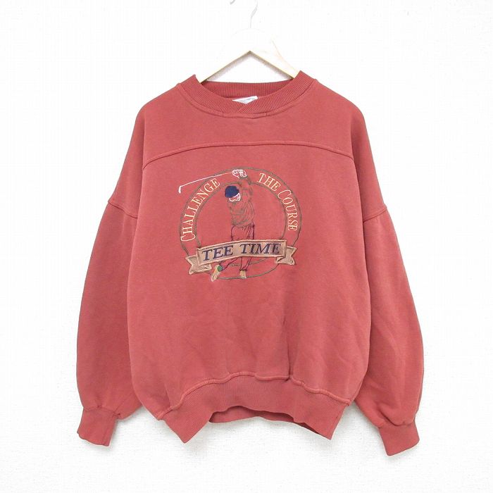 【中古】古着 長袖スウェット メンズ 00年代 00s ゴルフ 刺繍 大きいサイズ 2L LL ビッグシルエット ゆったり ビッグサイズ オーバーサイズ クルーネック 丸首 エンジ系 XLサイズ 中古 スエット トレーナー トップス | 春夏 春物 春服 秋冬 秋物 秋服 メンズファ