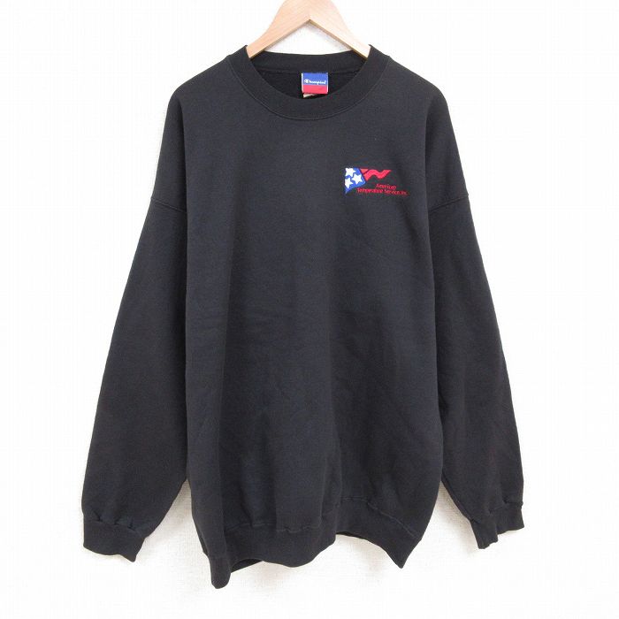 【中古】古着 チャンピオン champion 長袖スウェット メンズ アメリカン 大きいサイズ 2L LL ビッグシルエット ゆったり ビッグサイズ オーバーサイズ ロング丈 クルーネック 丸首 黒 ブラック XLサイズ 中古 スエット トレーナー トップス | 春夏 春物 春服 秋冬