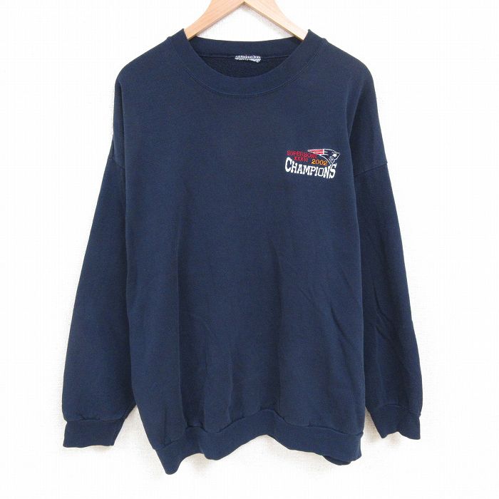 【中古】古着 00s NFL ニューイングランドペイトリオッツ 長袖スウェット トレーナー メンズ 2Lサイズ 紺 アメフト アメカジ ストリート カジュアル きれいめ ヴィンテージ 5OF