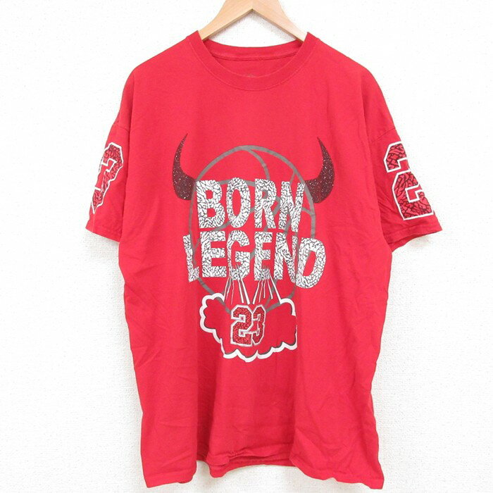 【中古】古着 半袖Tシャツ メンズ レジェンド 大きいサイズ 2L LL ビッグシルエット ゆったり ビッグサイズ オーバーサイズ コットン クルーネック 丸首 赤 レッド XLサイズ 中古 | 春夏 夏物 夏服 メンズファッション カットソー ティーシャツ ティシャツ メンズ 2OF