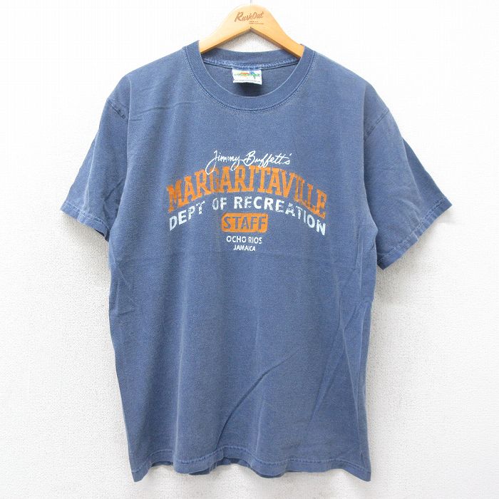 乐天商城 - 【中古】古着 半袖 ビンテージ ヴィンテージTシャツ メンズ 90年代 90s ジミーバフェット スタッフ コットン クルーネック 丸首 薄紺 ネイビー Lサイズ 中古 | 春夏 夏物 夏服 ヴィンテージTシャツ メンズファッション カットソー ティーシャツ ティシャツ メンズ