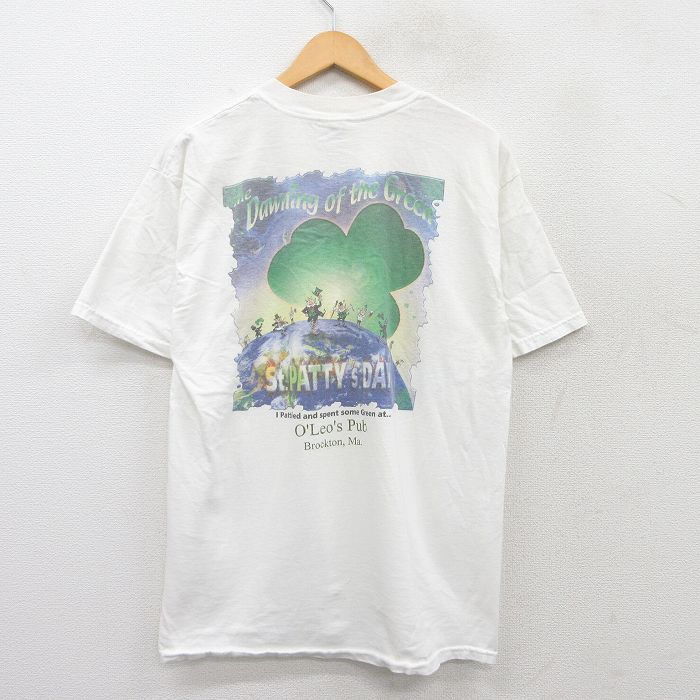 【中古】古着 半袖 ビンテージ ヴィンテージTシャツ メンズ 00年代 00s クローバー 地球 コットン クルーネック 丸首 白 ホワイト Lサイズ 中古 | 春夏 夏物 夏服 ヴィンテージTシャツ メンズファッション カットソー ティーシャツ ティシャツ メンズTシャツ 半袖 5OF