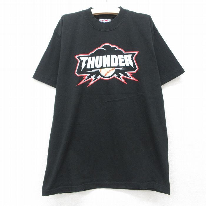 【中古】古着 マジェスティック 半袖 ビンテージ ヴィンテージTシャツ キッズ ボーイズ 子供服 00年代 00s THUNDER 野球 コットン クルーネック 丸首 黒 ブラック | 春夏 春物 春服 秋冬 秋物 秋服 女の子 子ども服 こども服 カジュアル ファッション おしゃれ か