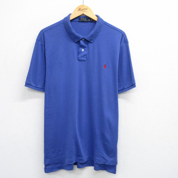 乐天商城 - 【中古】古着 ラルフローレン Ralph Lauren 半袖 ブランド ポロシャツ メンズ ワンポイントロゴ コットン 紺 ネイビー XLサイズ 中古 トップス | 春夏 春物 春服 夏物 夏服 カジュアルシャツ メンズファッション 半袖シャツ おしゃれ カジュアル