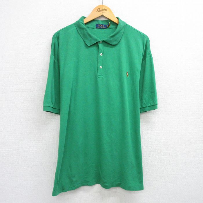 乐天商城 - 【中古】古着 ラルフローレン Ralph Lauren 半袖 ブランド ポロシャツ メンズ ワンポイントロゴ 大きいサイズ 2L LL ビッグシルエット ゆったり ビッグサイズ オーバーサイズ コットン 緑 グリーン XLサイズ 中古 トップス | 春夏 春物 春服 夏物 夏服 カジュアル