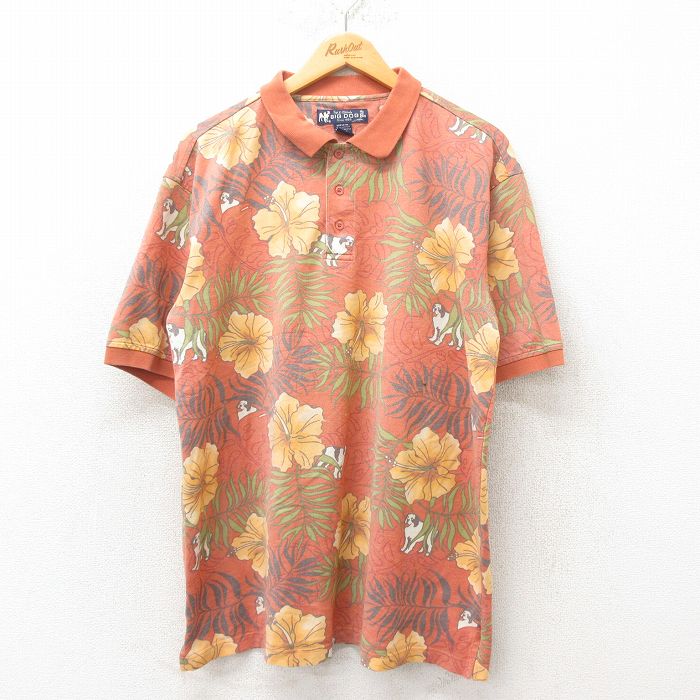 Rakuten - 【中古】古着 ビッグドッグス 00s 半袖ポロシャツ メンズ 2Lサイズ オレンジ ハイビスカス 鹿の子 ビッグシルエット 大きいサイズ アメカジ ストリート カジュアル きれいめ 5OF