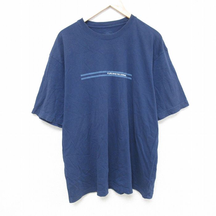 乐天商城 - 【中古】古着 半袖Tシャツ メンズ IF LIFE 大きいサイズ 2L LL ビッグシルエット ゆったり ビッグサイズ オーバーサイズ コットン クルーネック 丸首 紺 ネイビー XLサイズ 中古 | 春夏 夏物 夏服 メンズファッション カットソー ティーシャツ ティシャツ メンズT