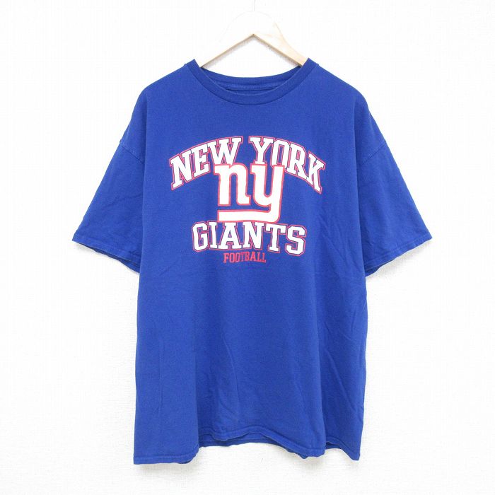 乐天商城 - 【中古】古着 半袖Tシャツ メンズ NFL ニューヨークジャイアンツ 大きいサイズ 2L LL ビッグシルエット ゆったり ビッグサイズ オーバーサイズ クルーネック 丸首 青 ブルー アメフト スーパーボウル XLサイズ 中古 | 春夏 夏物 夏服 メンズファッション カットソ